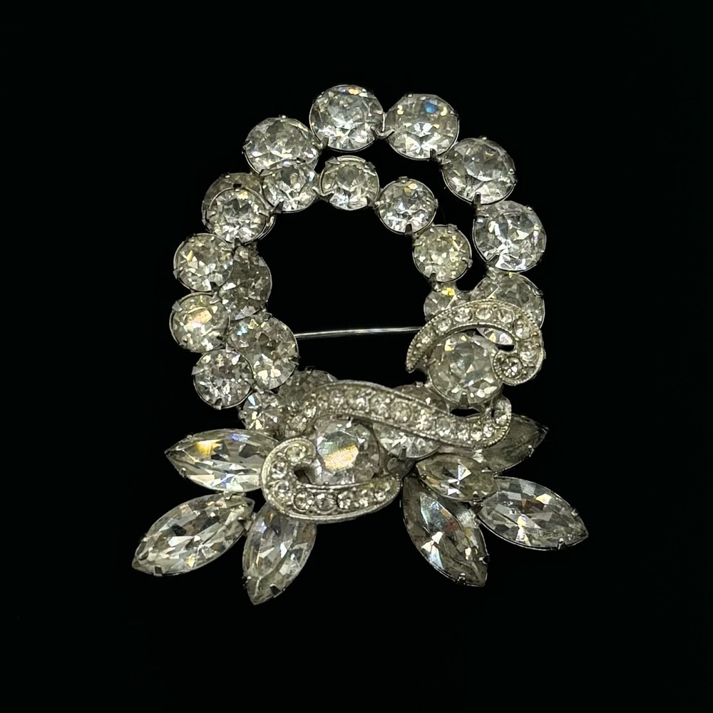 EISENBERG Vintage Crystal Double Wreath Brooch